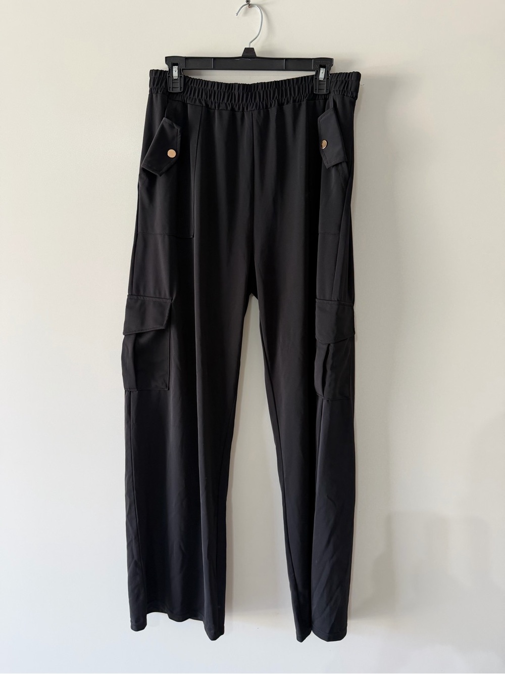 Wide Leg Black Cargo Jumpsuit Pants with Elastic Waist